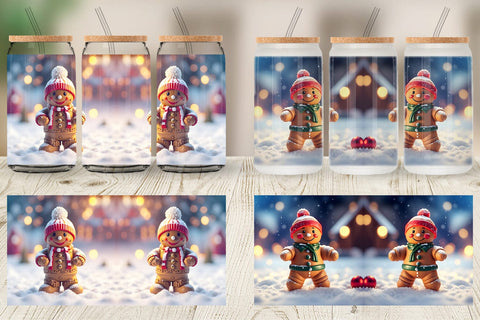 Glass Can Gingerman Christmas Sublimation artnoy 