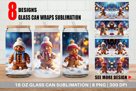 Glass Can Gingerman Christmas Sublimation artnoy 
