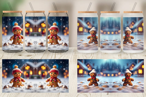Glass Can Gingerman Christmas Sublimation artnoy 