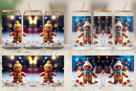 Glass Can Gingerman Christmas Sublimation artnoy 