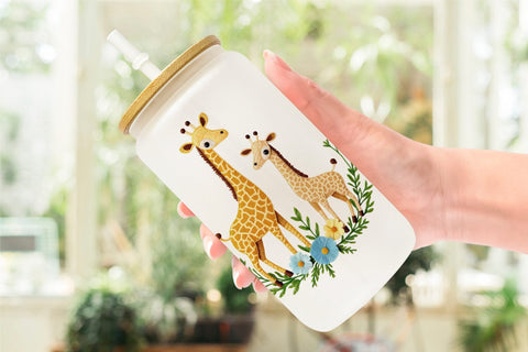 Glass Can Giraffe Embroidery Sublimation artnoy 