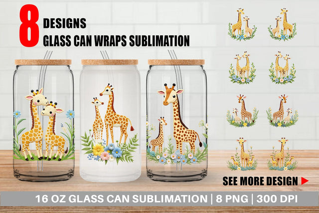 Glass Can Giraffe Embroidery Sublimation artnoy 