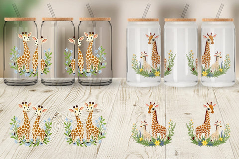 Glass Can Giraffe Embroidery Sublimation artnoy 