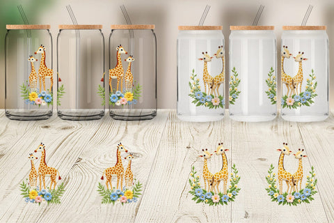 Glass Can Giraffe Embroidery Sublimation artnoy 