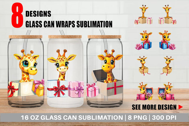Glass Can Giraffe Gift Sublimation artnoy 
