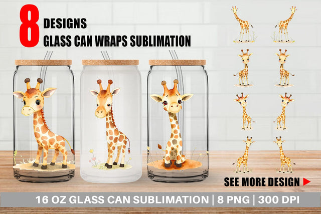 Glass Can Giraffe Wildlife Sublimation artnoy 