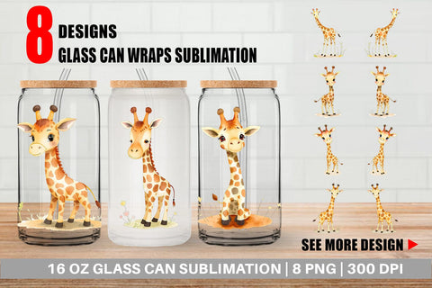 Glass Can Giraffe Wildlife Sublimation artnoy 