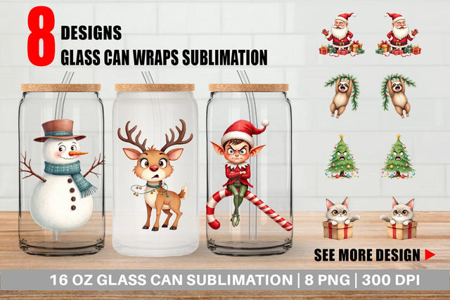 Glass Can Glaring Christmas Crew Sublimation artnoy 
