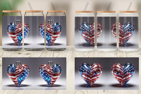 Glass Can Glass Heart Patriotic Sublimation artnoy 