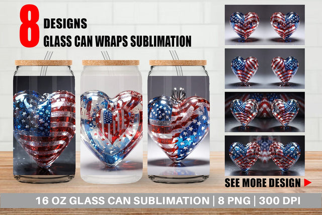 Glass Can Glass Heart Patriotic Sublimation artnoy 