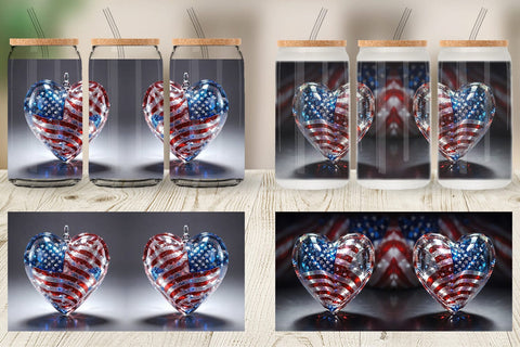 Glass Can Glass Heart Patriotic Sublimation artnoy 