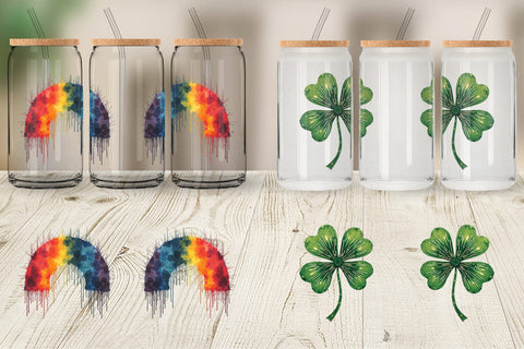 Glass Can Glitch & Gold Surreal St. Patrick's Day Lucky Charms Sublimation artnoy 