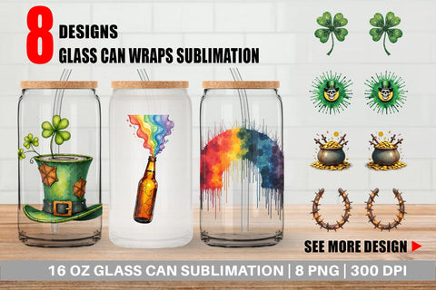 Glass Can Glitch & Gold Surreal St. Patrick's Day Lucky Charms Sublimation artnoy 