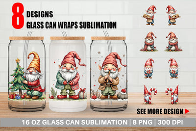 Glass Can Gnome Christmas Delights Sublimation artnoy 