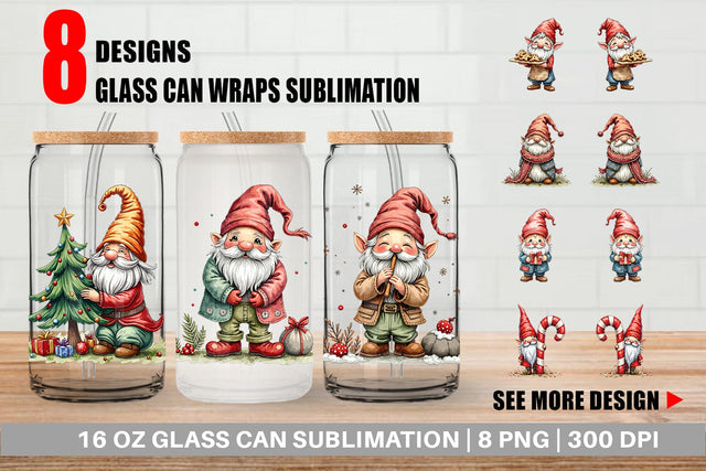 Glass Can Gnome Christmas Delights Sublimation artnoy 
