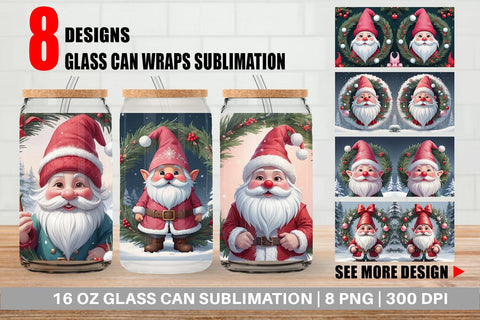 Glass Can Gnome Claus Sublimation artnoy 