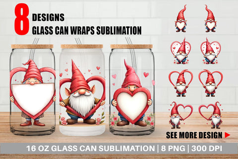 Glass Can Gnome Holding Heart Sublimation artnoy 
