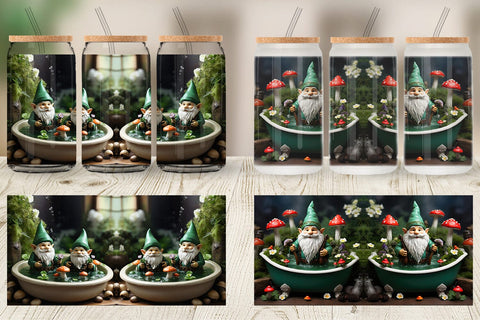 Glass Can Gnome in the Bathtub Sublimation artnoy 