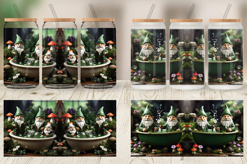 Glass Can Gnome in the Bathtub Sublimation artnoy 
