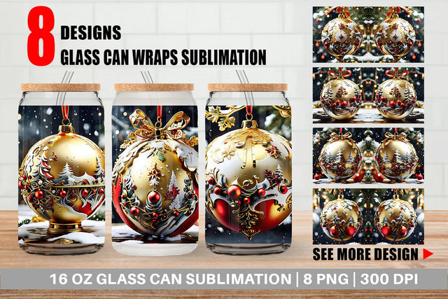 Glass Can Gold Round Christmas Sublimation artnoy 