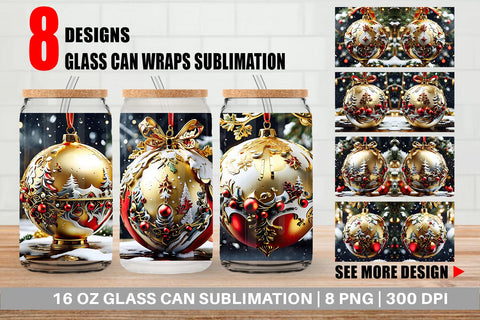 Glass Can Gold Round Christmas Sublimation artnoy 