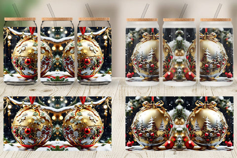 Glass Can Gold Round Christmas Sublimation artnoy 