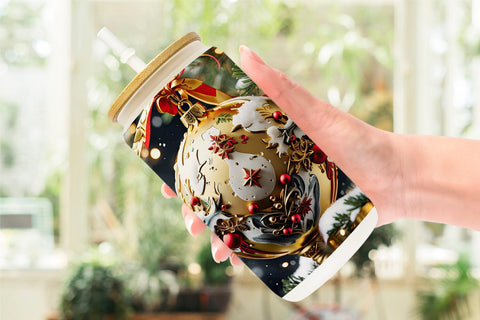 Glass Can Gold Round Christmas Sublimation artnoy 