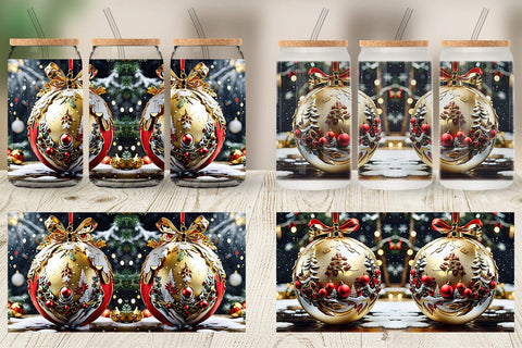 Glass Can Gold Round Christmas Sublimation artnoy 