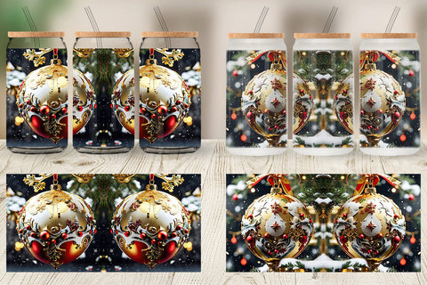 Glass Can Gold Round Christmas Sublimation artnoy 