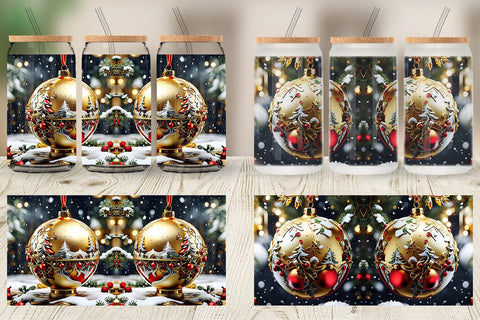 Glass Can Gold Round Christmas Sublimation artnoy 