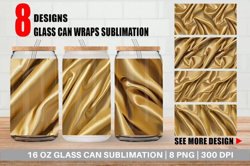 Glass Can Gold Silk Pattern Sublimation artnoy 