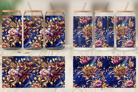 Glass Can Golden Floral Pattern Sublimation artnoy 