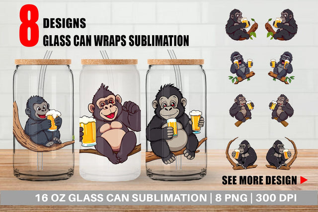 Glass Can Gorilla Beer Day Sublimation artnoy 
