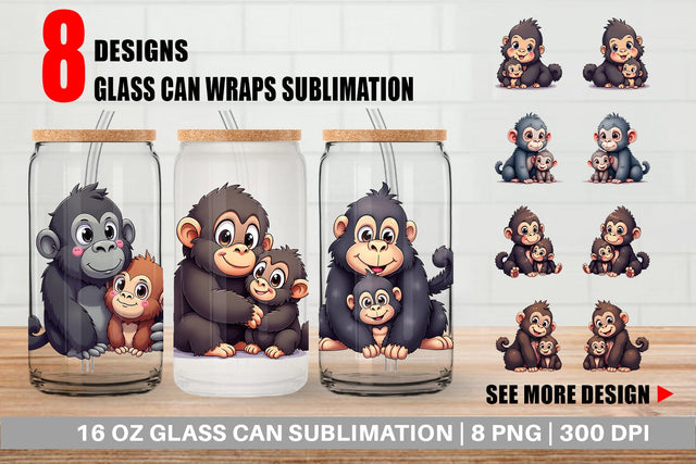 Glass Can Gorilla Mother's Day Sublimation artnoy 