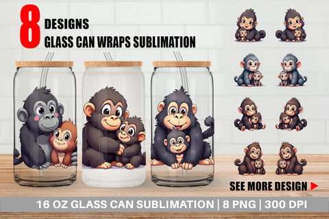 Glass Can Gorilla Mother's Day Sublimation artnoy 