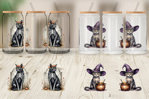 Glass Can Gothic Catloween Sublimation artnoy 