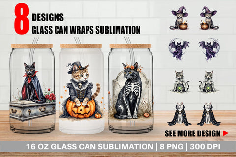 Glass Can Gothic Catloween Sublimation artnoy 