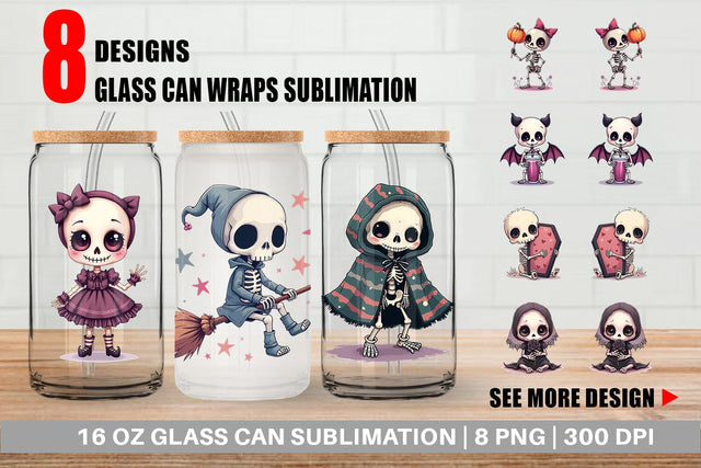 Glass Can Gothic Cute Skeletons Sublimation artnoy 