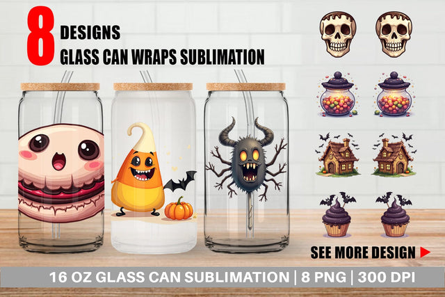 Glass Can Gothic Halloween Candies and Treats Sublimation artnoy 