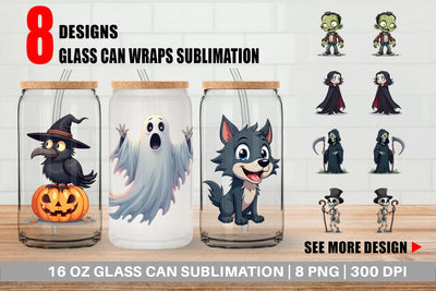 Glass Can Gothic Halloween Characters Sublimation artnoy 
