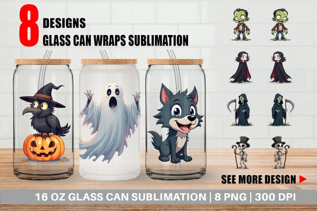 Glass Can Gothic Halloween Characters Sublimation artnoy 