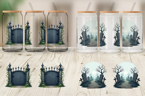 Glass Can Gothic Halloween Haunted Forest Sublimation artnoy 