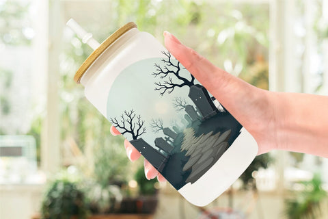 Glass Can Gothic Halloween Haunted Forest Sublimation artnoy 
