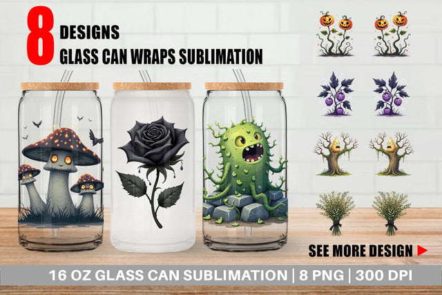 Glass Can Gothic Halloween Plants and Herbs Sublimation artnoy 