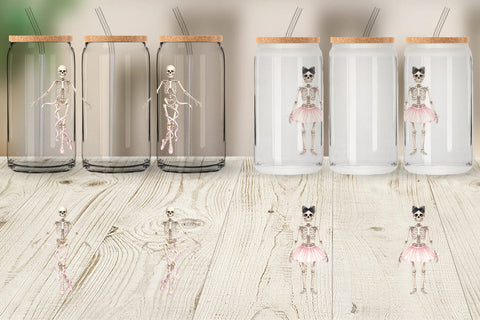 Glass Can Graceful Coquette Skeleton Watercolor Sublimation artnoy 