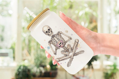 Glass Can Graceful Coquette Skeleton Watercolor Sublimation artnoy 