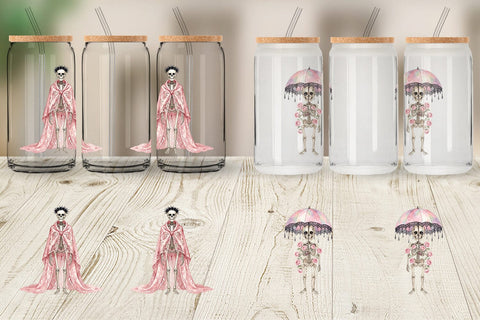 Glass Can Graceful Coquette Skeleton Watercolor Sublimation artnoy 