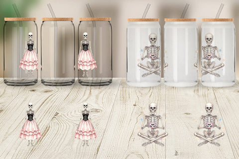 Glass Can Graceful Coquette Skeleton Watercolor Sublimation artnoy 