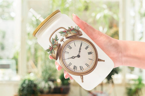 Glass Can Graceful Winter Timepiece Watercolor Sublimation artnoy 