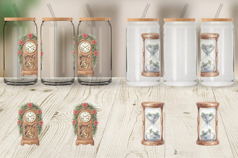 Glass Can Graceful Winter Timepiece Watercolor Sublimation artnoy 